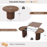 41 in-78 in Extendable Dining Room Table for 4-8, Round Expandable Kitchen Table with Fluted Base, Modern Farmhouse