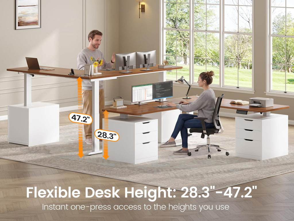 L Shaped Electric Standing Desk, 66.9" x 57.1" Height Adjustable Corner Desk with 6 Drawers & Built-in Power Outlet