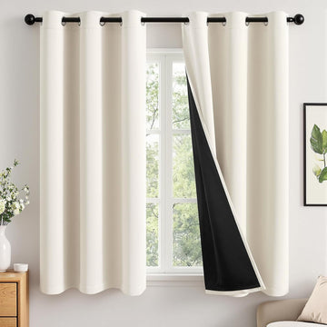 Cream 100% Blackout Curtains (Set of 2 Panels) 40x63 Inch Long