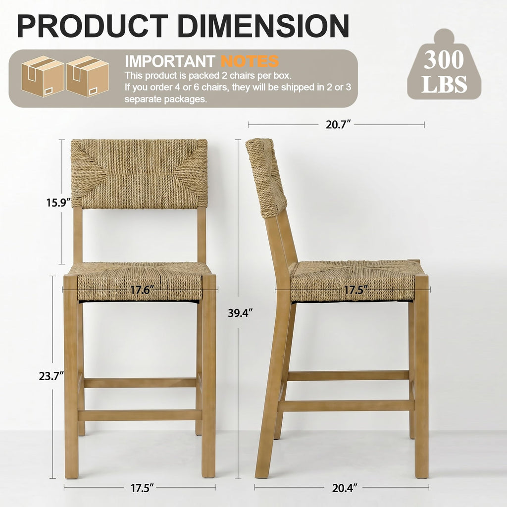 Rattan Bar Stools Set of 4, 24'' Bohemian Counter Height Stools