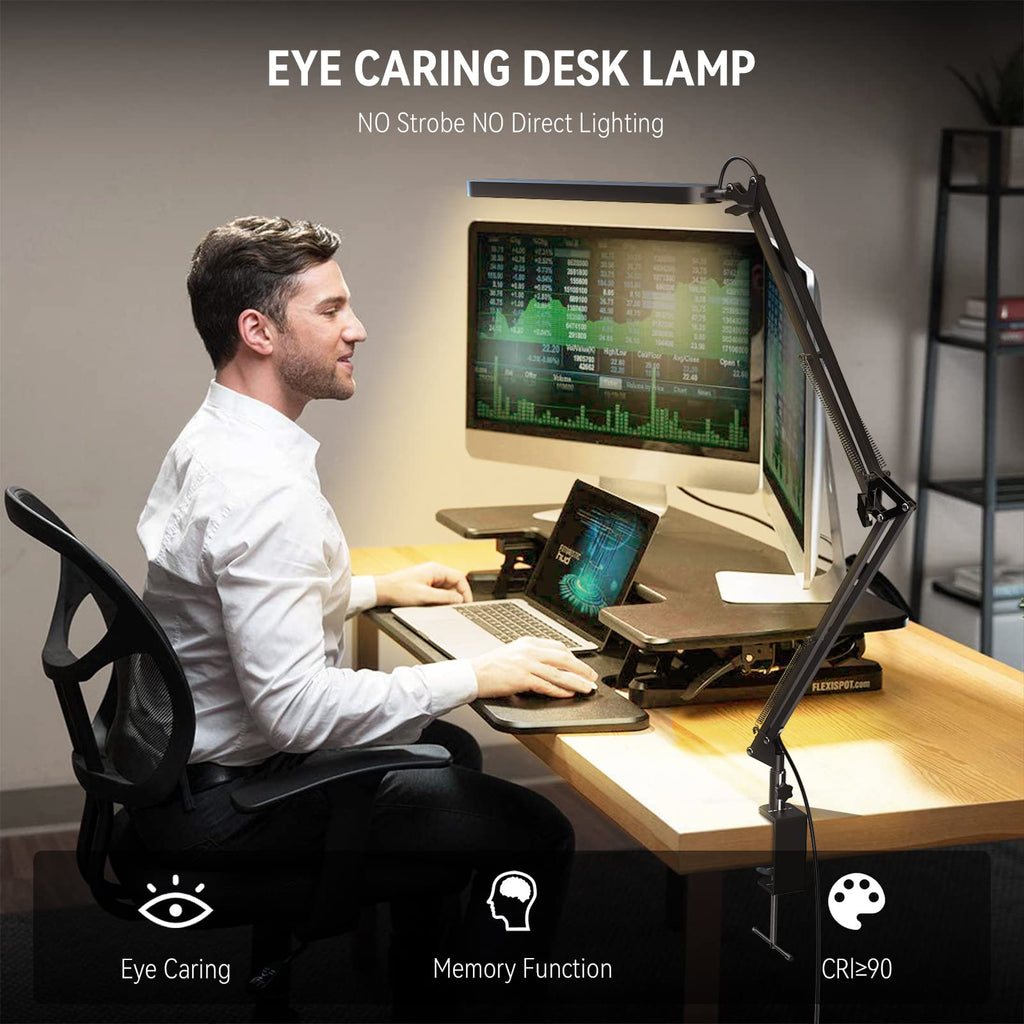 Desk Lamp, Eye Comfortable LED Desk Light for Long Hours, Adjustable Swing Arm with Memory Function, Black