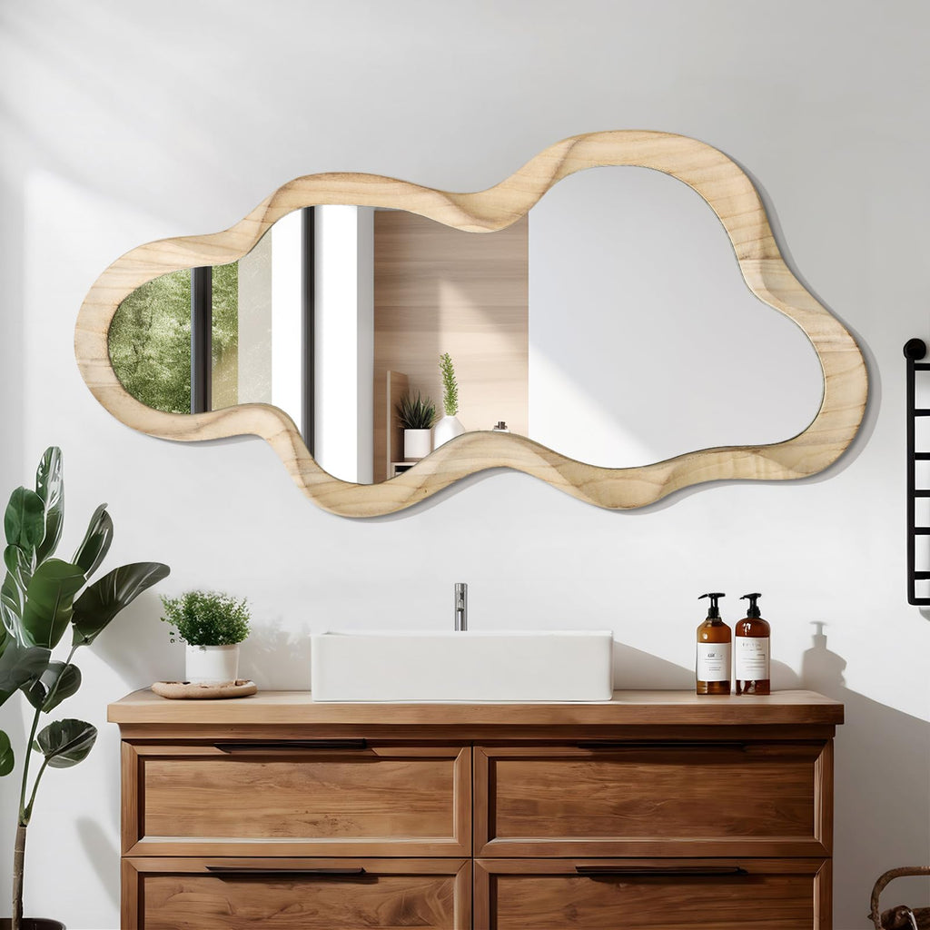 Asymmetrical Mirror for Wall Decor Large Modern Wooden Framed Wall Mirror