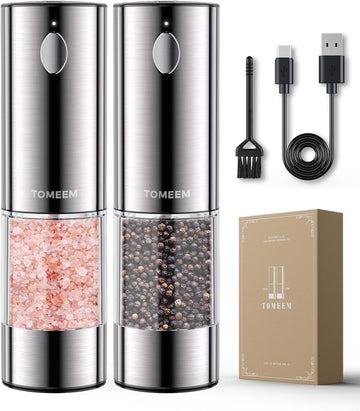 Larger Capacity Rechargeable Electric Salt and Pepper Grinder Set - Set of 2