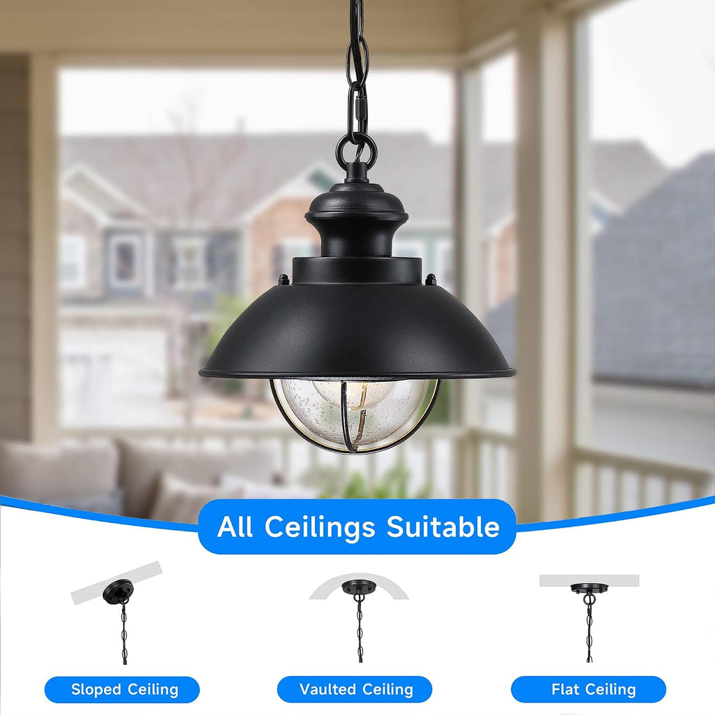 Outdoor Hanging Lights, Farmhouse Exterior Pendant Light Lantern with Adjustable Chain