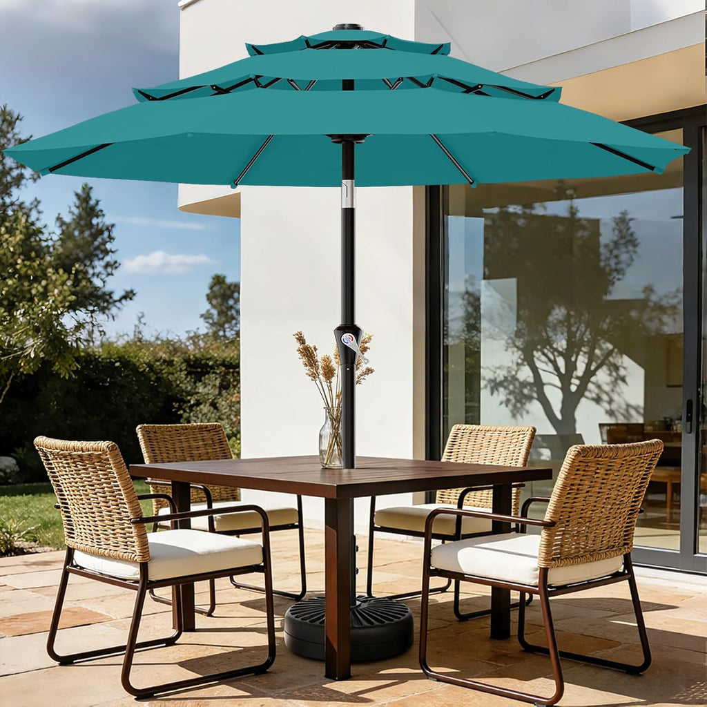 9ft 3-Tier Patio Umbrellas, Outdoor Umbrella with 8 Sturdy Ribs UV Protection Windproof