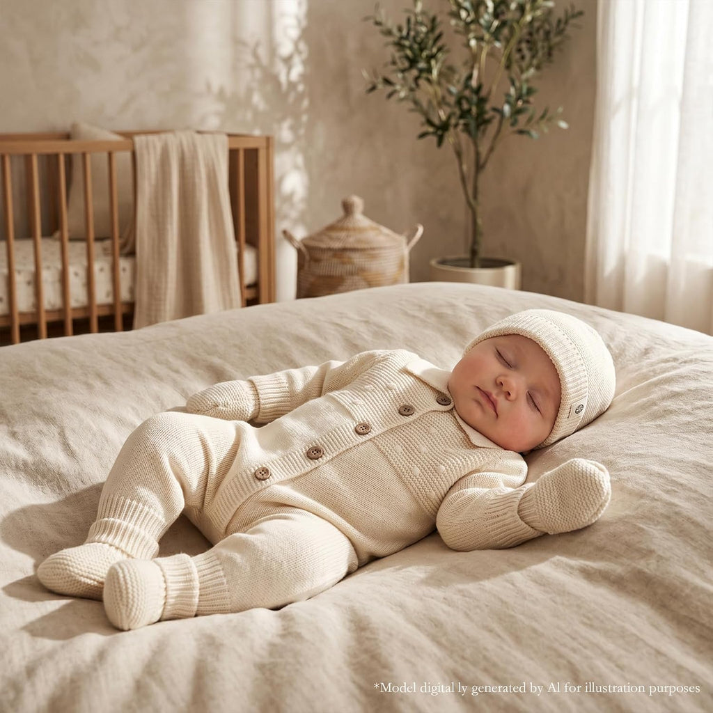 Cotton Baby Sweater Knit Romper Newborn Infant Outfit Hat Mittens Booties