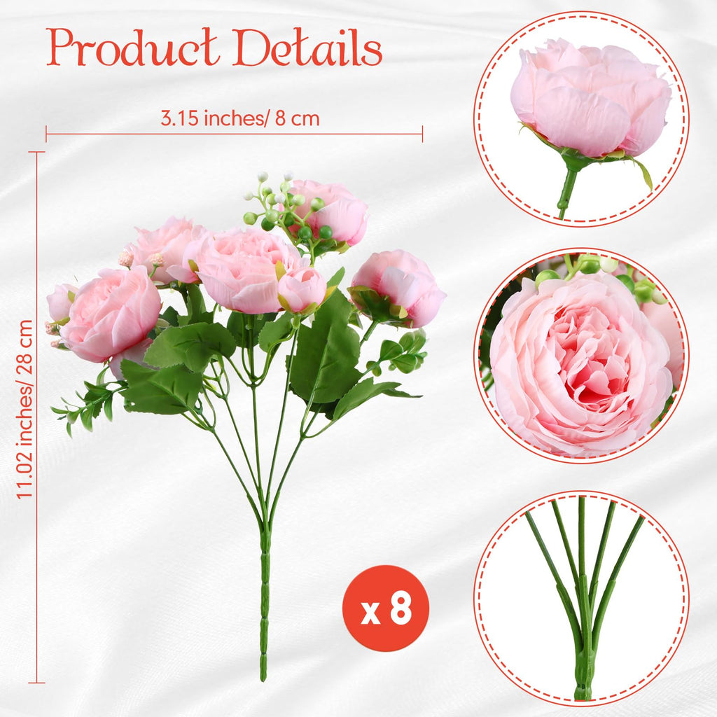 8 Bundles Artificial Peonies Flowers, Pink