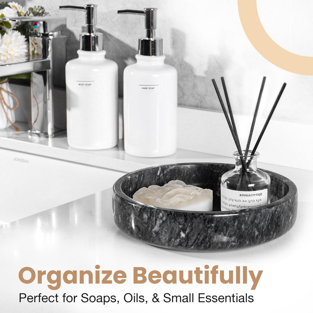 Marble Decorative Bowl - 7.5" Natural Black Solid Marble Centerpiece - Handmade Stone Fruit Bowl - Catch-All or Key