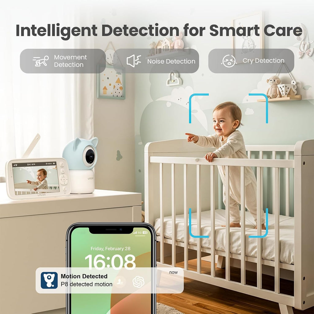 4MP Baby Monitor with Camera and Audio, inch 1080P Split-Screen, No WiFi & 5G/2.4G WiFi, Remote Pan-Tilt-Zoom