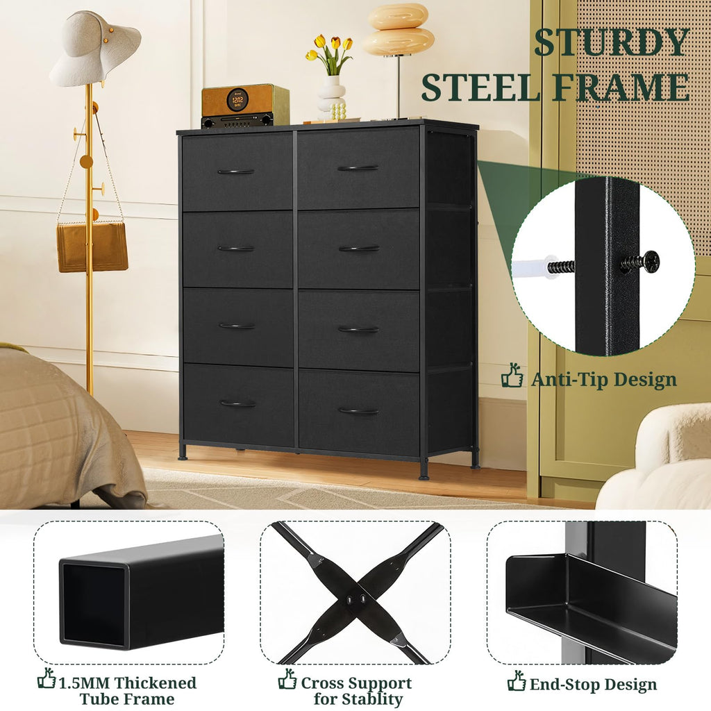 8-Drawer Dresser, Anti-Tip Tall Storage Organizer