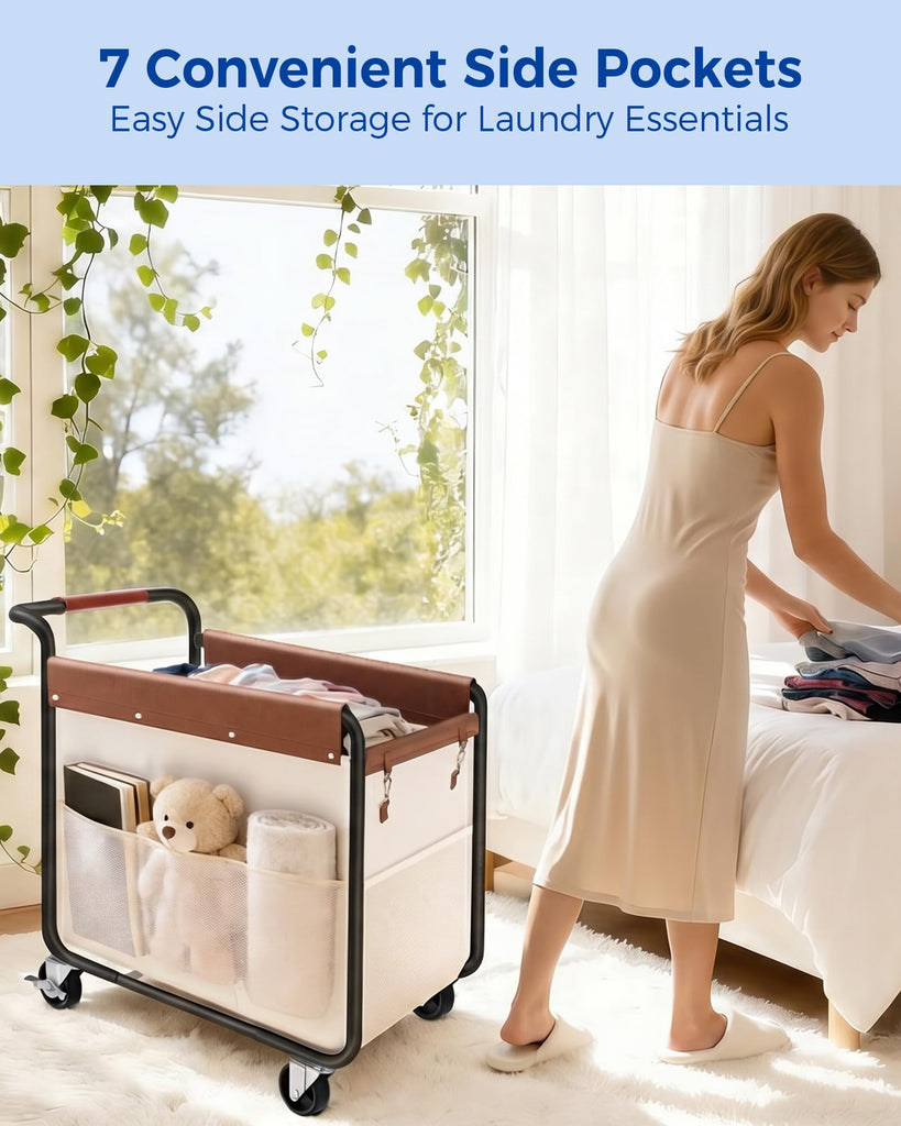 180L Rolling Laundry Hamper, Laundry Basket with Wheels, Beige