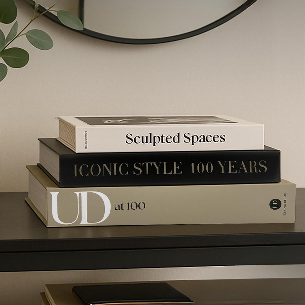 Designer Decorative Books Set of 3, Contemporary Faux Books with Storage | Large neutral hardcover book boxes with
