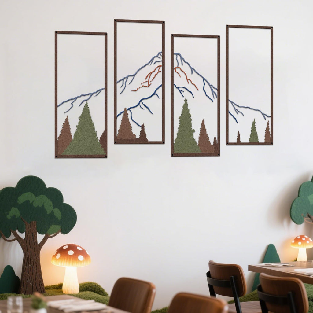 4 Pcs Metal Mountain Forest Wall Decor Landscape Mountain Wall Art