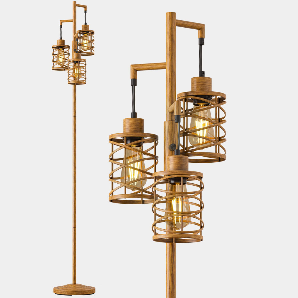 70" Farmhouse Dimmable Tree Floor Lamp, Rustic Floor Lamp