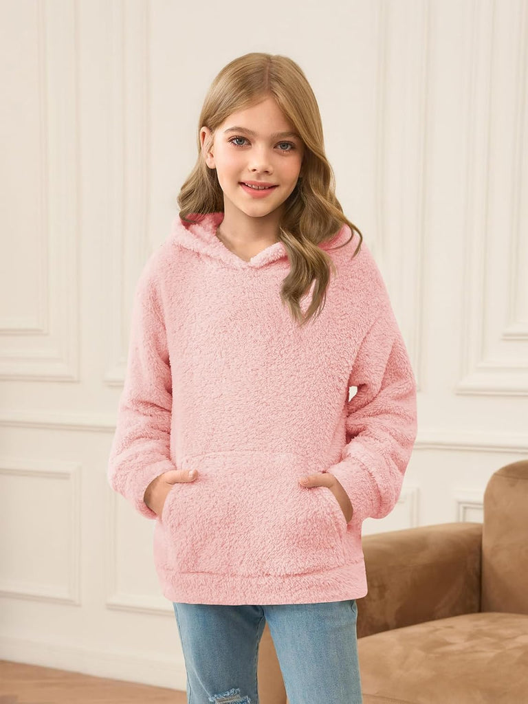Toddler Girls Fuzzy Fleece Hoodies Kids Pullover Sweatshirts