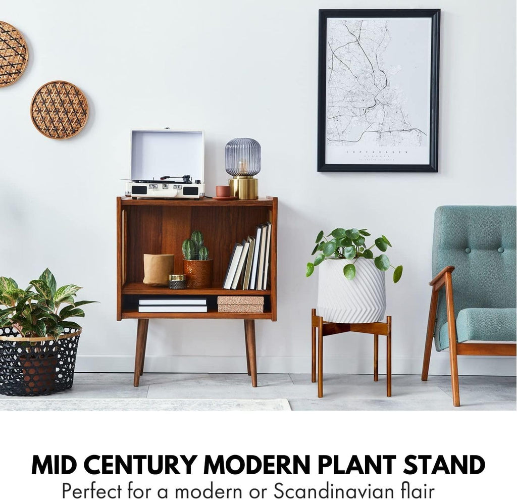 Mid Century Plant Stands for Indoor Planters, Acacia, 14.9 Inch | Plug In Design, Holds 200 lbs, Two High Options