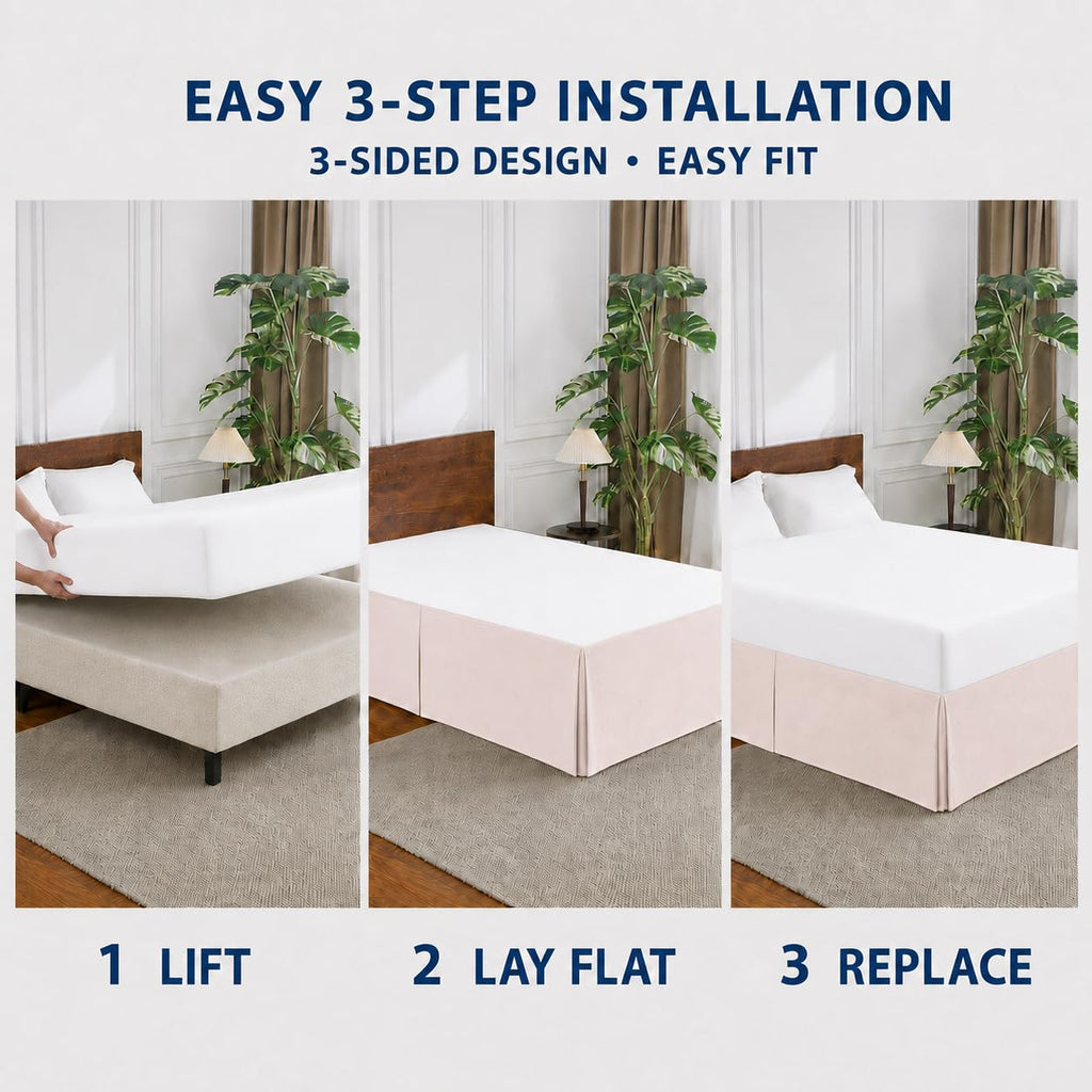 Full Tailored Pleated Bed Skirt, 14" Drop, Blush