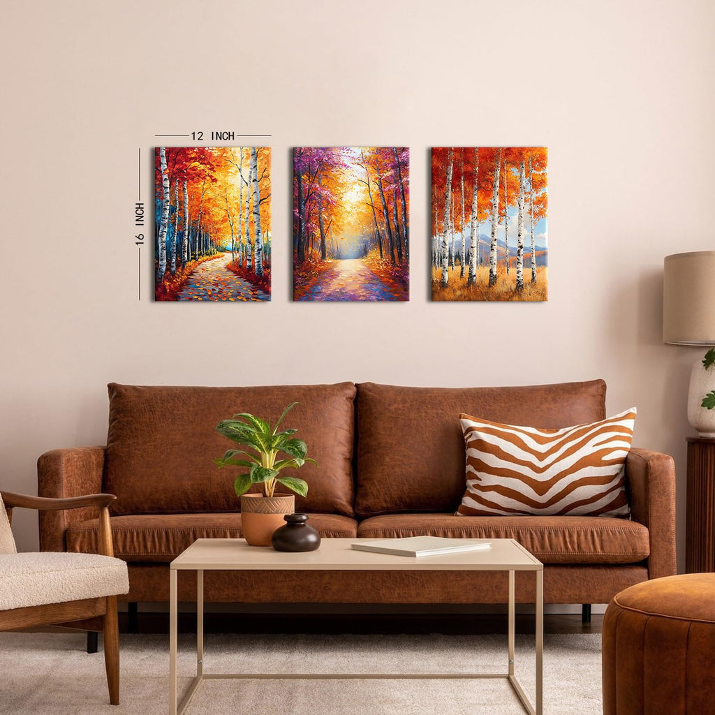 Fall Canvas Wall Art Autumn Forest Wall Decor Nature Orange Birch Trees Landscape Pictures Oil Paintings Reproduction