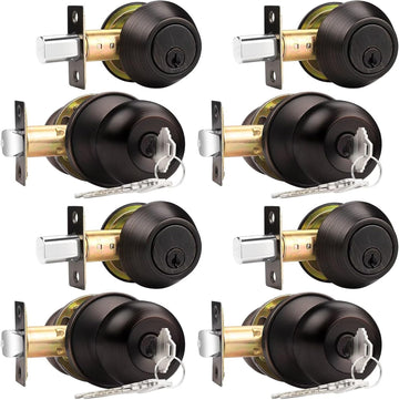 Keyed Alike Entry Knobs and Single Cylinder Deadbolt Lockset, Front Door Lock Set Exterior Door Knob with Deadbolt