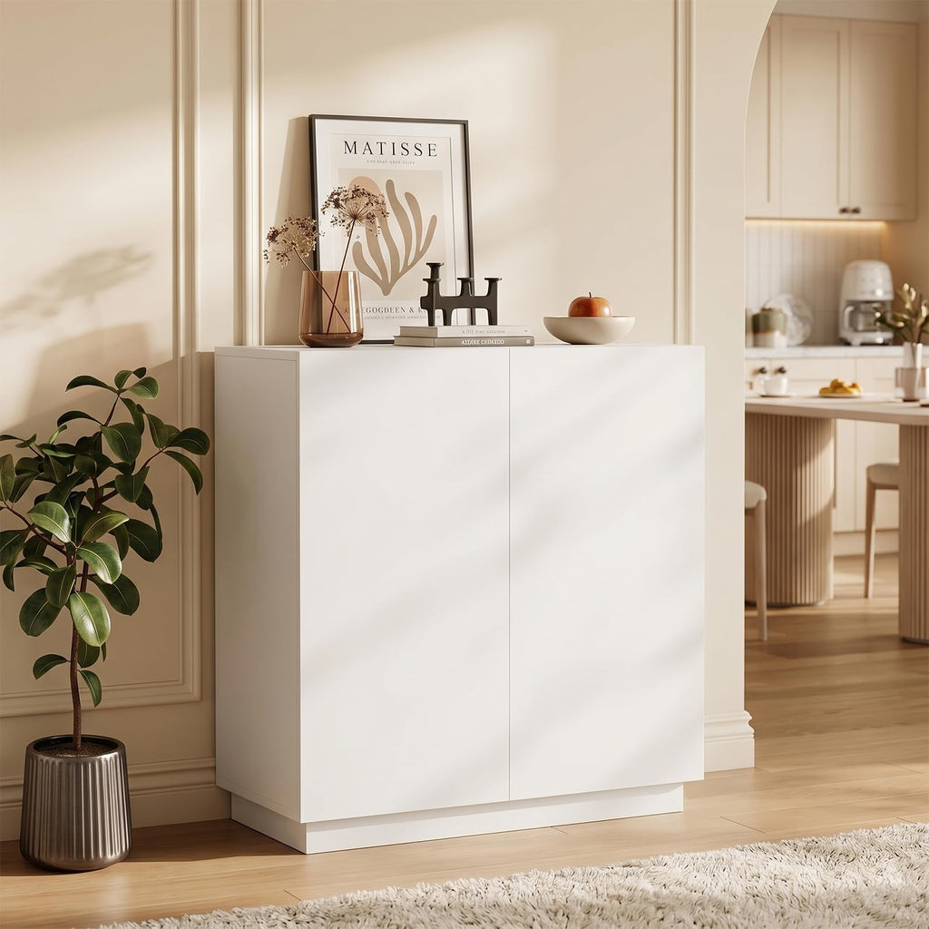 31.5" Minimalist Buffet Cabinet, Sideboard with Storage, White