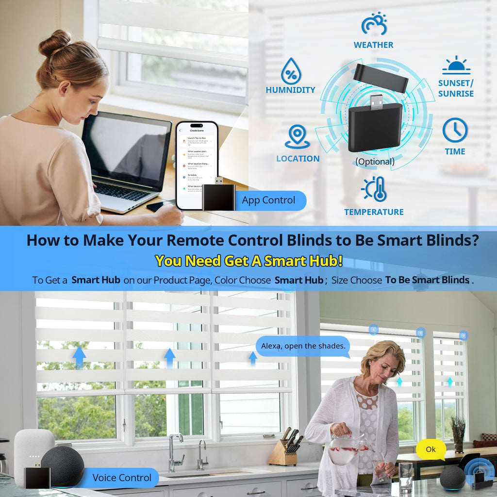 Motorized Zebra Blinds with Remote, White