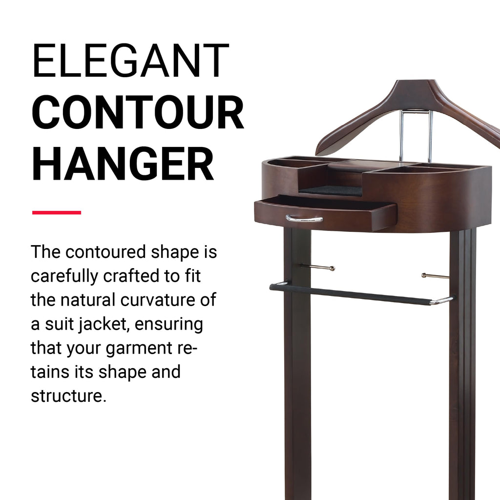 Products - Crescent Moon Valet, Mens Valet Stand with Drawer, Top Tray, Contour Hanger, Trouser Bar, Belt Hooks &