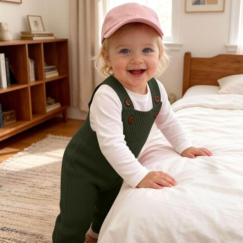 Baby Sweater Romper Knit Solid Color Clothes Suspender Pants Cute Overalls Jumpsuit with Shoulder Straps