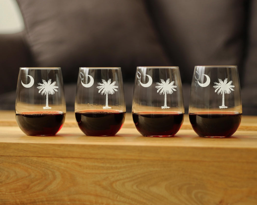 South Carolina Flag Wine Glass for South Carolinians - 17 oz - Set of 4