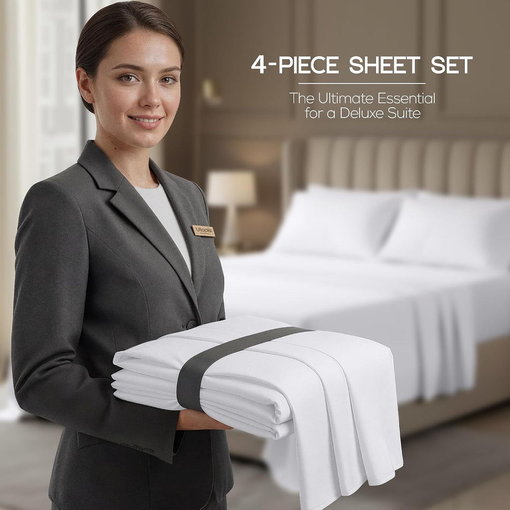Hotel Queen Sheet Set - 4 Piece Luxury Bedding Sheets, Deep Pocket Soft & Breathable Microfiber Bed Sheets, 1 Fitted