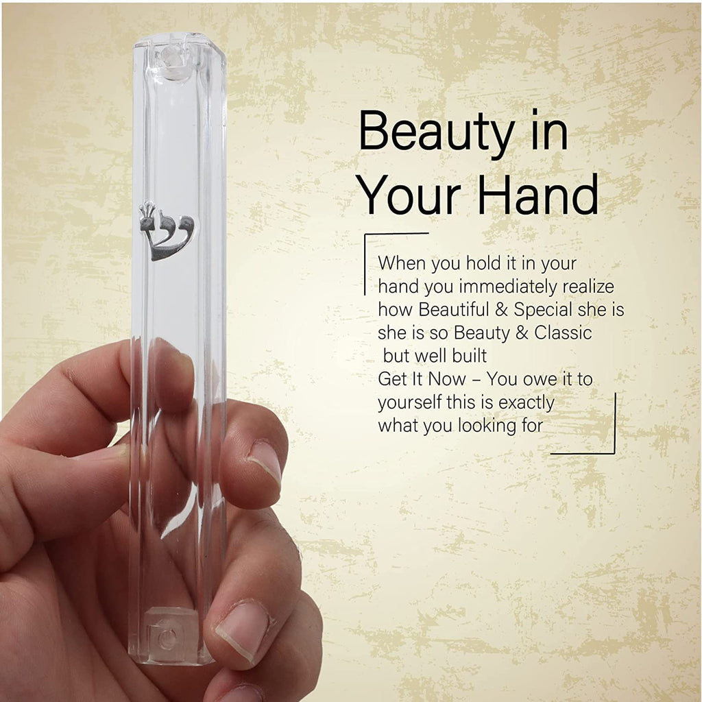 4 Pack Waterproof Clear Transparent Plastic Mezuzah Case with shin Silver | 12 cm Case, Fits up to 4" / 10 cm Scroll.