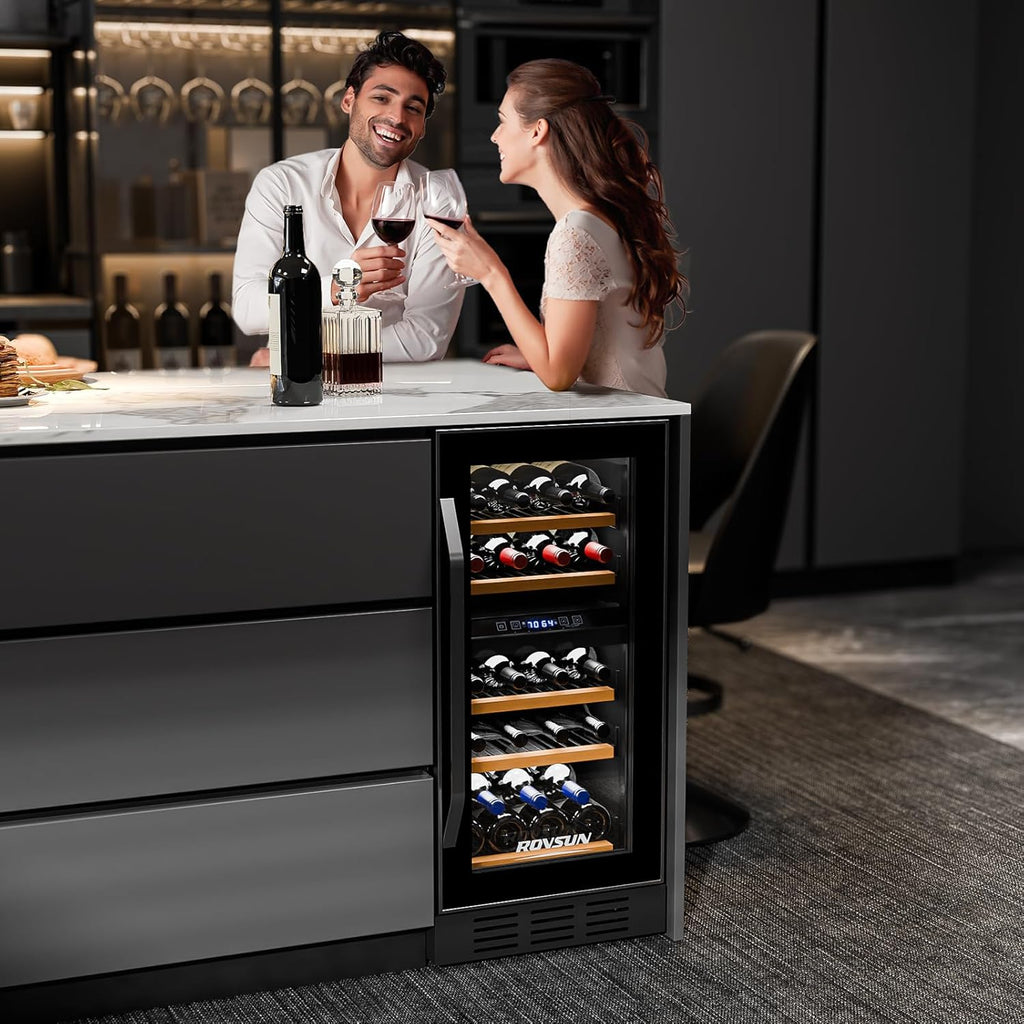 26 Bottle Wine Fridge, Dual Zone Wine & Beverage Refrigerator w/Independent Temp