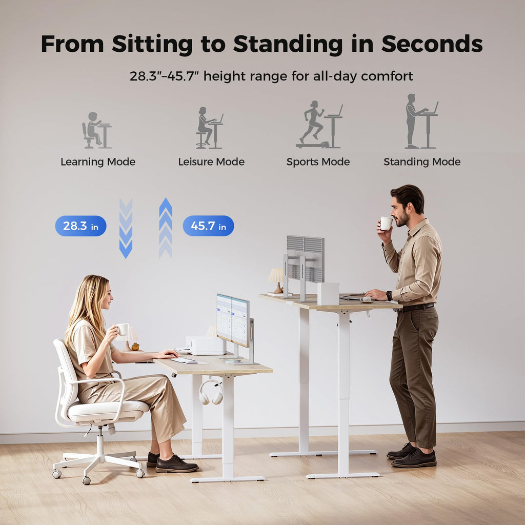 63 * 35 Inch Reversible L Shaped Electric Standing Desk, Maple