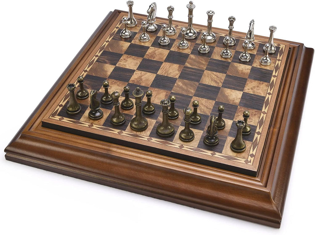 14 inches Wooden Chess Set with Metal Chess Pieces / 2.5'' King/Storage for Chessmen/Gift