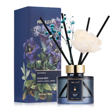 Flower Reed Diffusers Set, 5.07 oz Ocean Mist Scented Oil Diffuser with 8 Reed Sticks, Home Fragrance Diffuser Gift