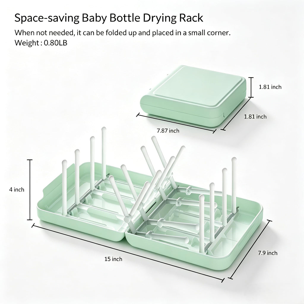 Foldable Travel Bottle Drying Rack, 16-Rib High Capacity, Space-Saving Portable Drying Rack for Baby Bottles, Breast