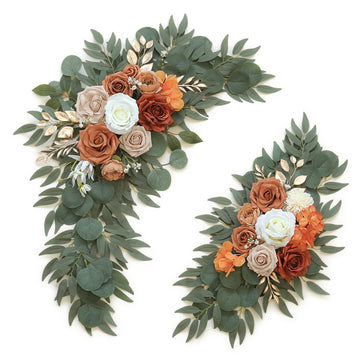 Artificial Flower Swag Set of 2 for Wedding Welcome Signs Floral Decorations, Burnt Orange Wedding Arch Flowers for