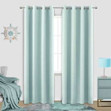 Aqua Blackout Curtains for Beach Room Decor, Ocean Themed Summer Coastal Curtains Bedroom Window, 84 Inch Length 2