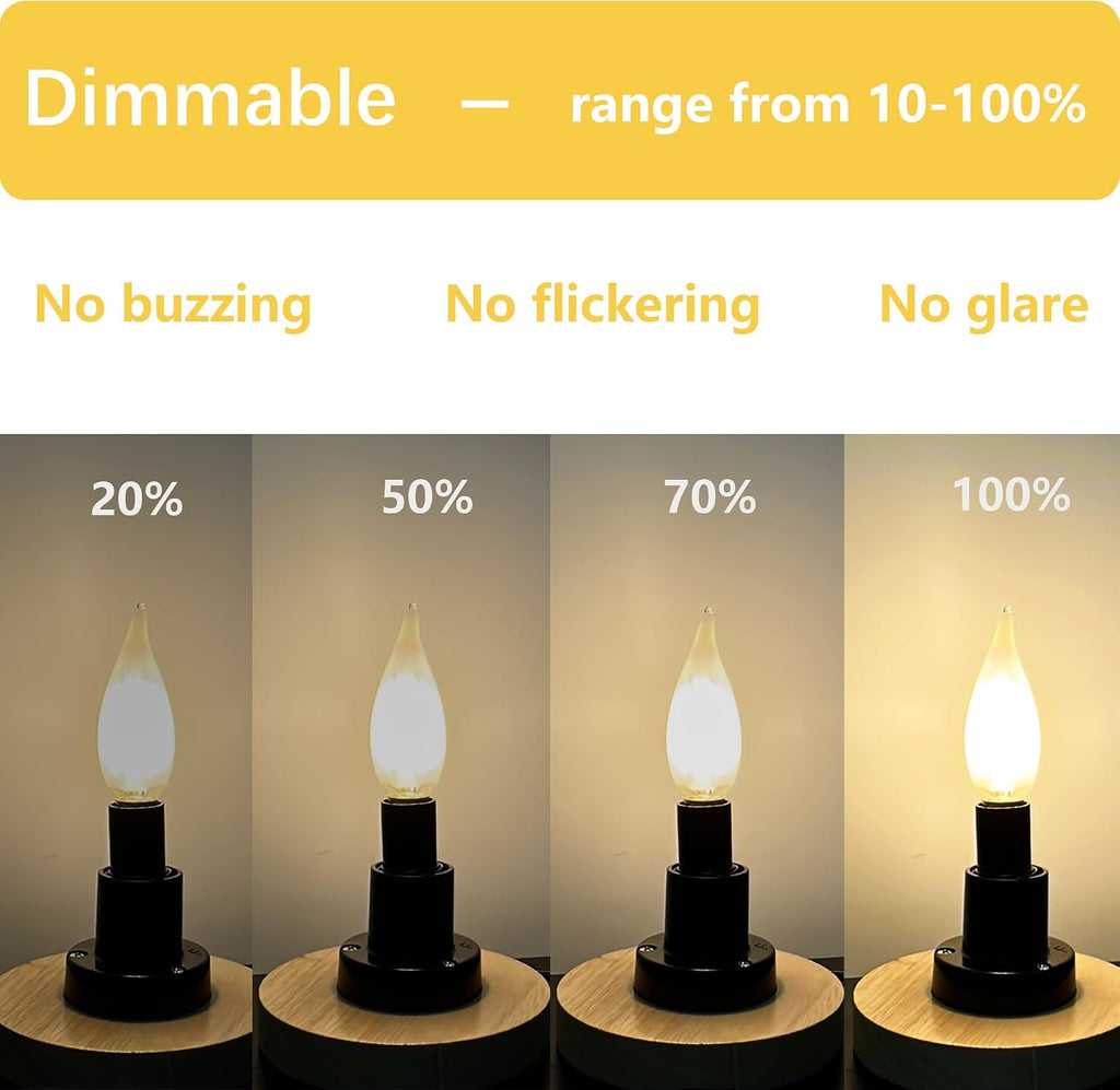 E12 Frosted LED Candelabra Candle Bulb 25W Dimmable 2700K LED Bulb