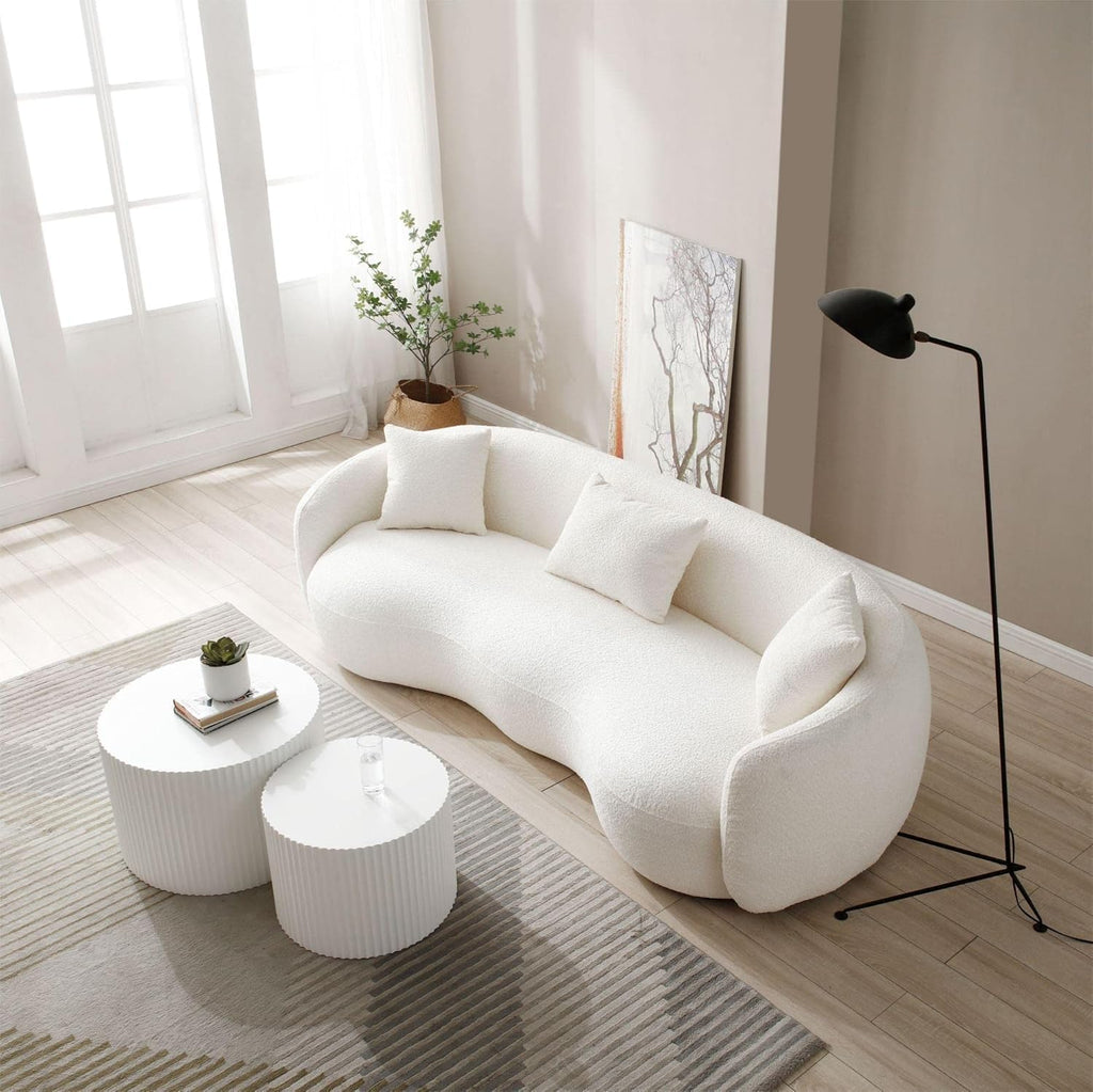 Modern Curved Sofa, 93.6" 4-Seater Boucle Cloud Couch with 3 Pillows, Comfy Upholstered Sofas, Off-White
