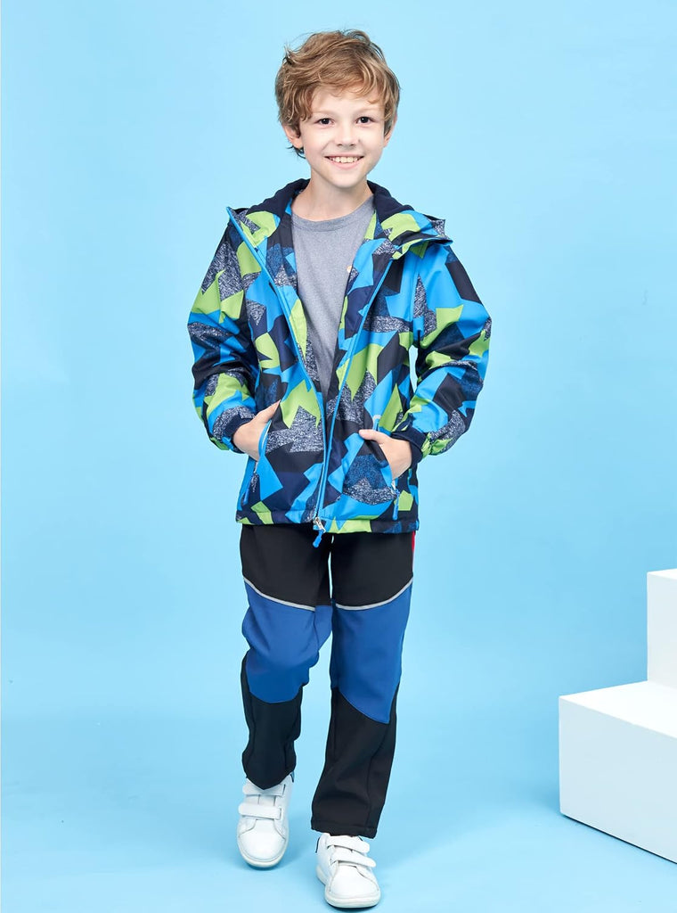 Boys Outdoor Color Block Fleece Lining Windproof Jackets with Hood