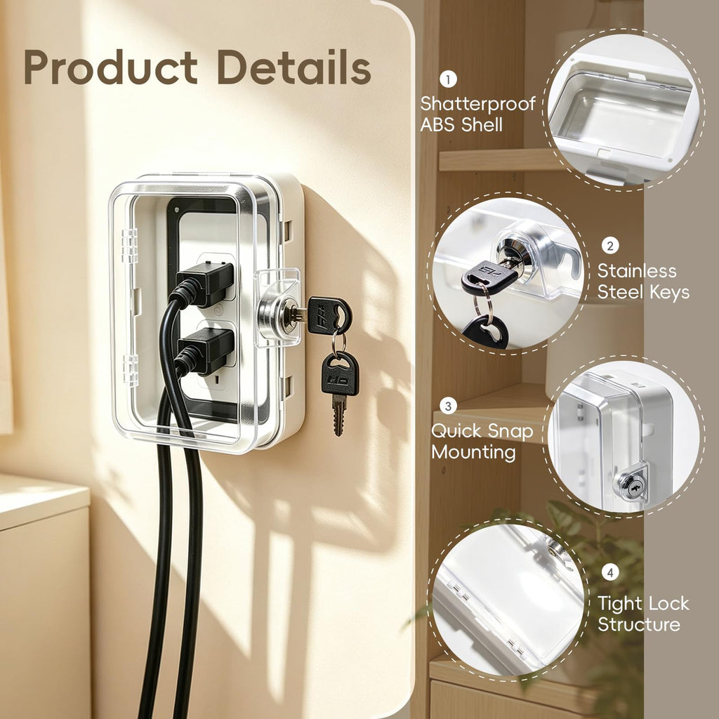 Baby Proof Outlet Cover Box with Key Lock and Keyless Latch,Clear