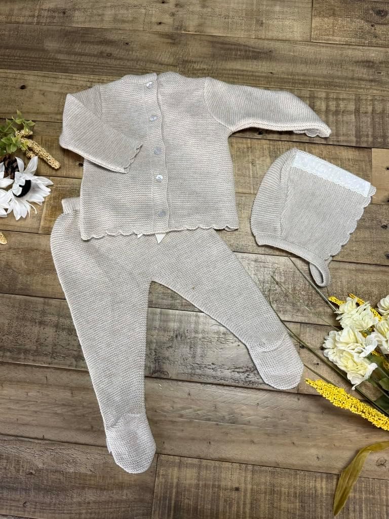 Knit Sweater Pants Hat Piece Set Boys Girls Newborn Coming Home - Made in Spain