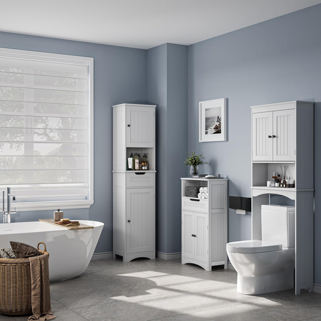 67" H Tall Bathroom Storage Cabinet with 2 Barn Doors - White