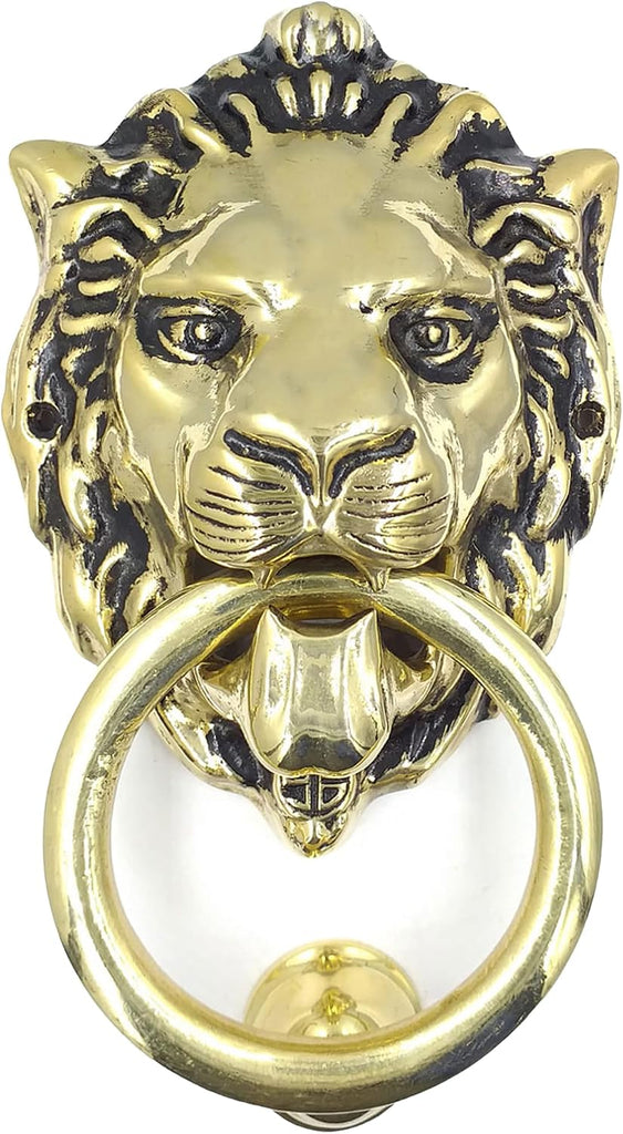 XL Lions Head Door Knocker,8.7 inches, 3lb, Heavy Solid Brass, Unlacquered Finish (Antique Brass)