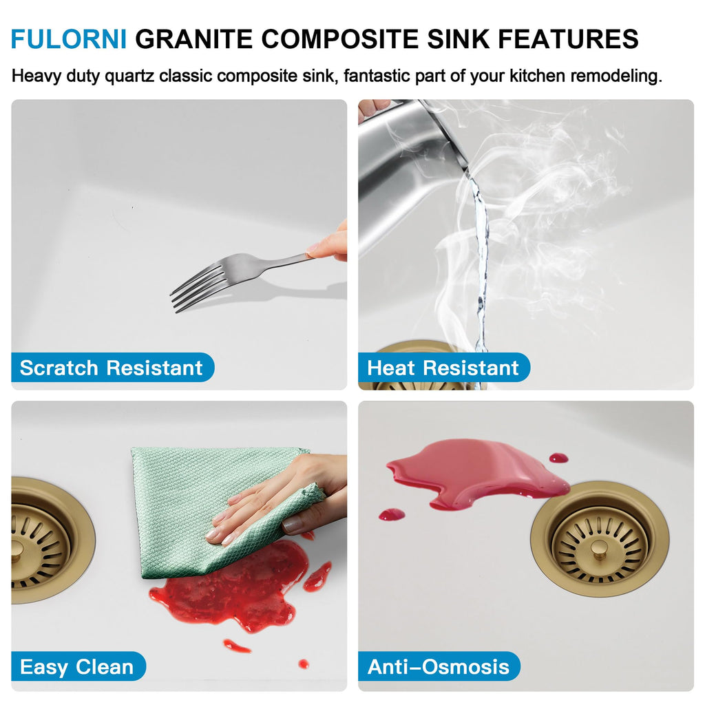 28"x19" Undermount White Granite Composite Kitchen Sink