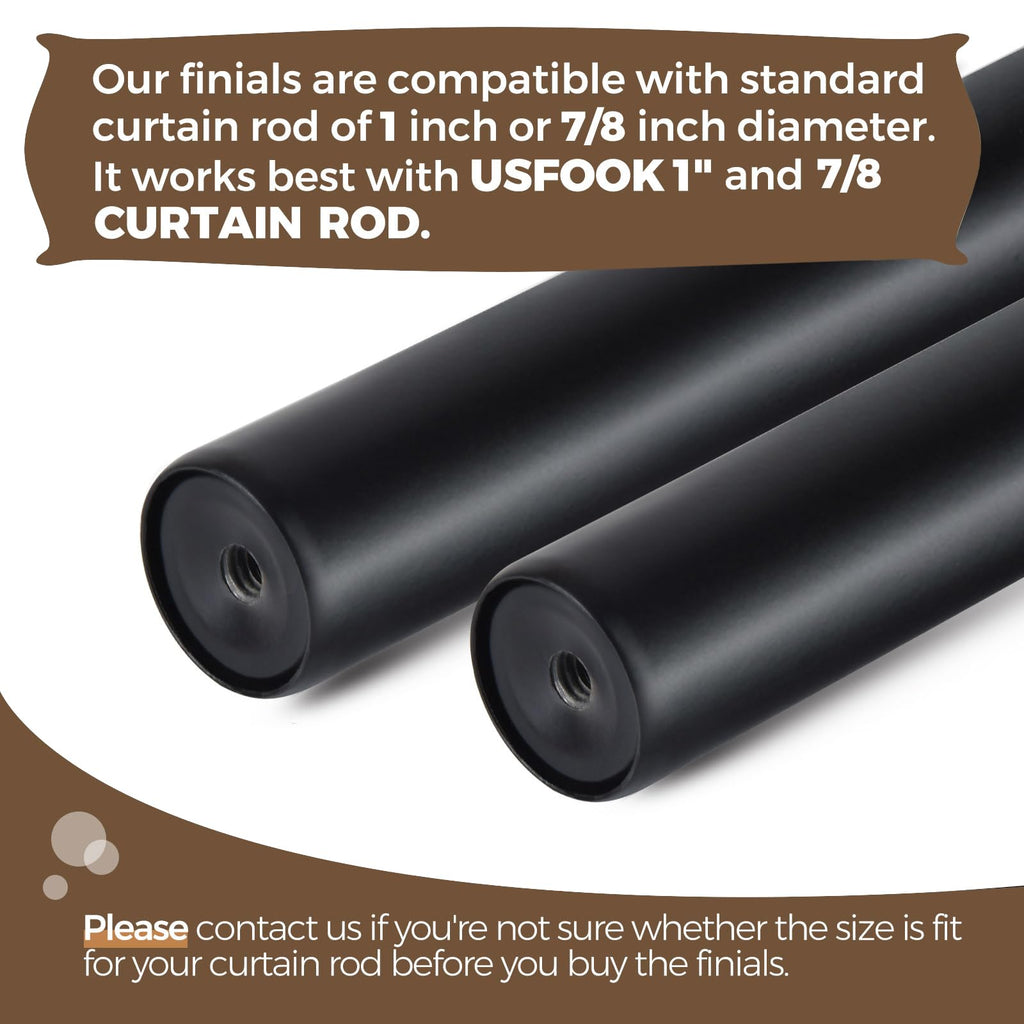 Replacement Finials for Curtain Rods (1 or 7/8 Inch), Black