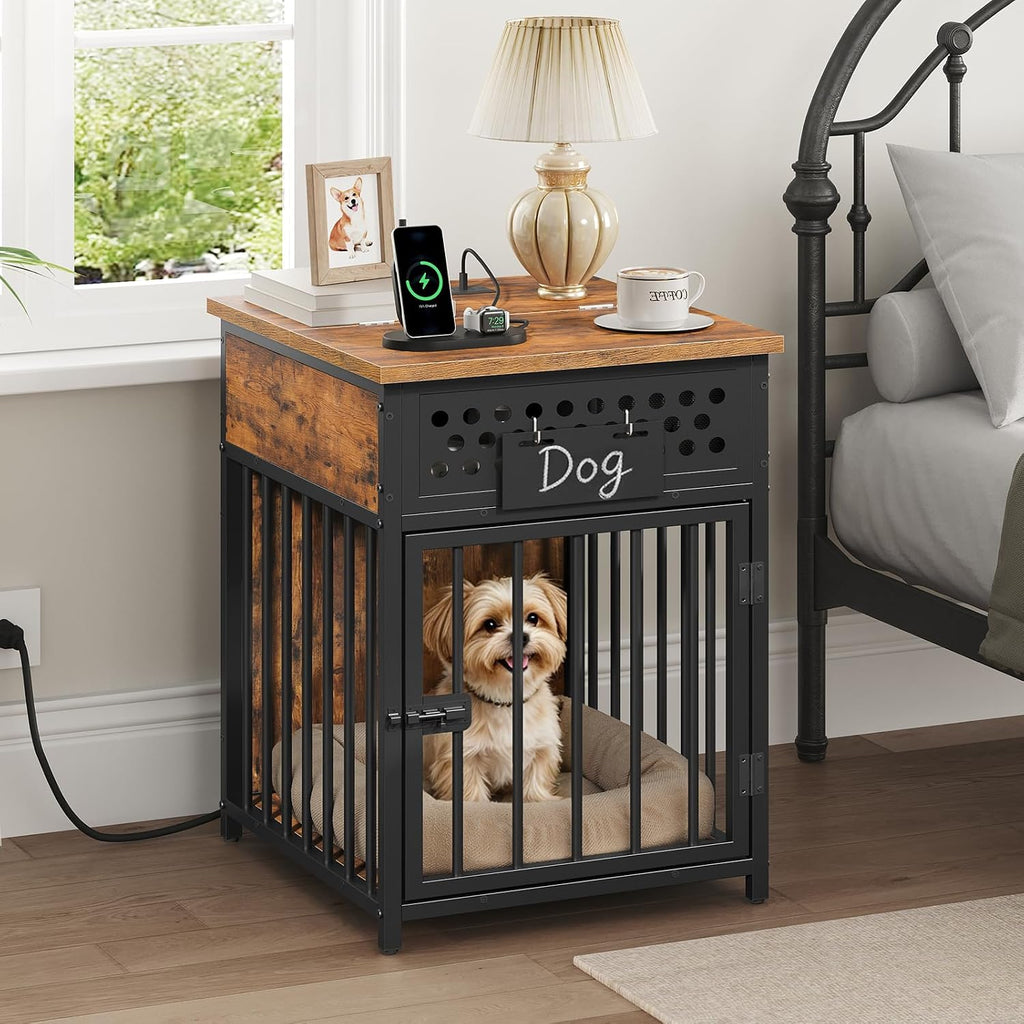 Dog Crate Furniture with Charging Station for Small Dogs
