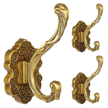 3PCS Coat Hooks Wall Mount, Vintage Decorative Wall Hooks Antique Brass, Rust Resistant Wall Hooks for Hanging