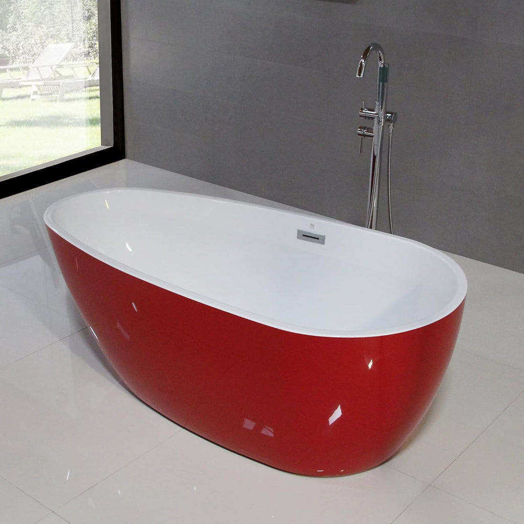 Dowell 074 Luxury Contemorary High Grade Acrylic FREE STANDING Bathtub Modern New (63"x30-3/4"x22-7/8" Red)