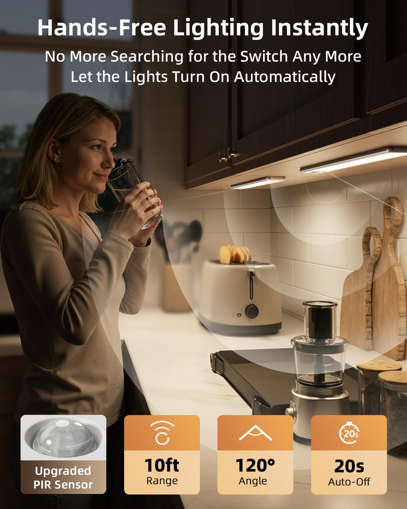 Under Cabinet Lighting, 3500mAh Rechargeable Motion Sensor Light Indoor, 3 Color Temps, 5-Level Dimmable Magnetic